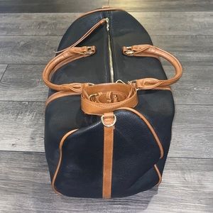 Kate & Alex Duffel Bag. Faux leather. Black with Brown Trim.